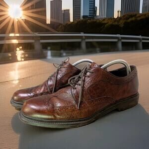 Aston Grey Fletcher Brown Leather Mens Wing Tip Oxford Dress Shoes Sz 11.5